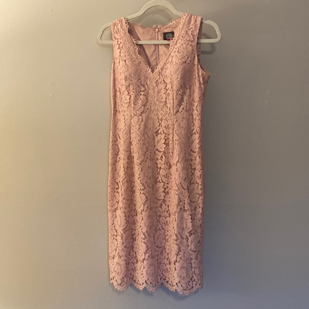 Vince Camuto dress with detailed blush pink fabric